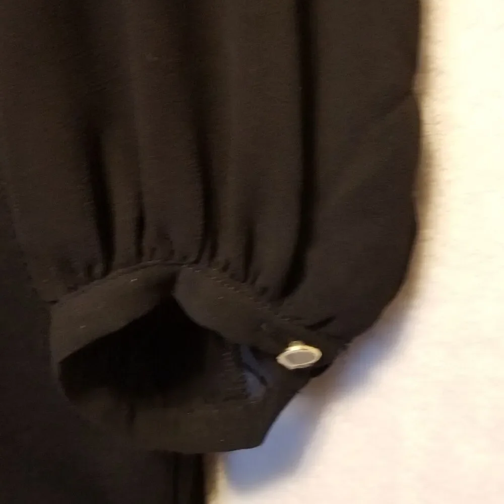 Talbots 10 Dress Black Sheer Sleeves Mock Neck Shift Short Mod Retro Whimsigoth